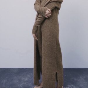 Zara Brown Long Knit Maxi Cardigan Sweater S